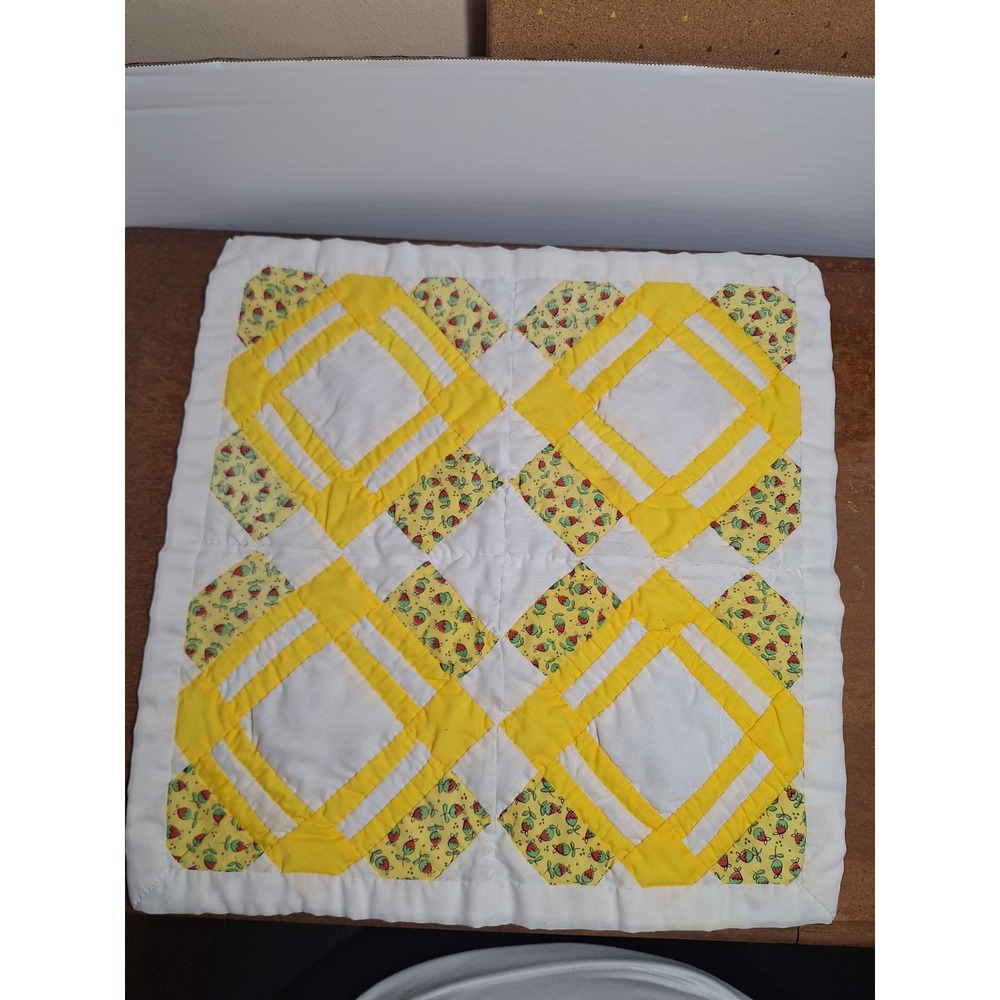 Appalachian Craftsmen Vintage Quilted Square Yellow Strawberry Floral 16x16